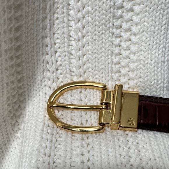 Ralph Lauren Brown Leather Belt with Gold Buckle - Picture 2 of 6